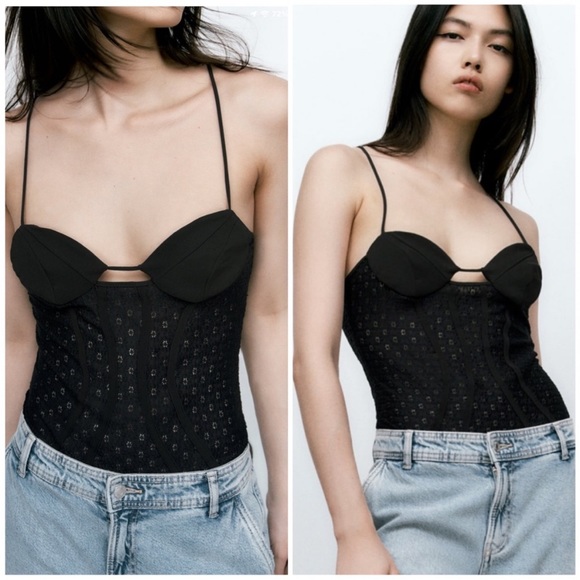 NWT Zara lace bodysuit corset cut out , openwork embroidery 2023 - Picture 1 of 12